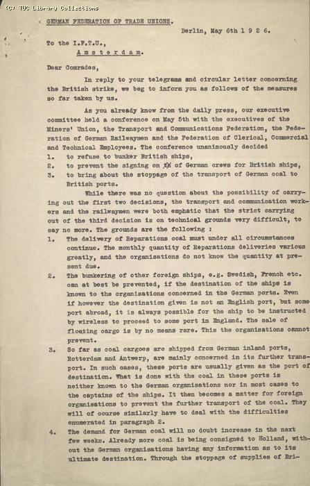 German Federation of Trade Unions,  6 May 1926