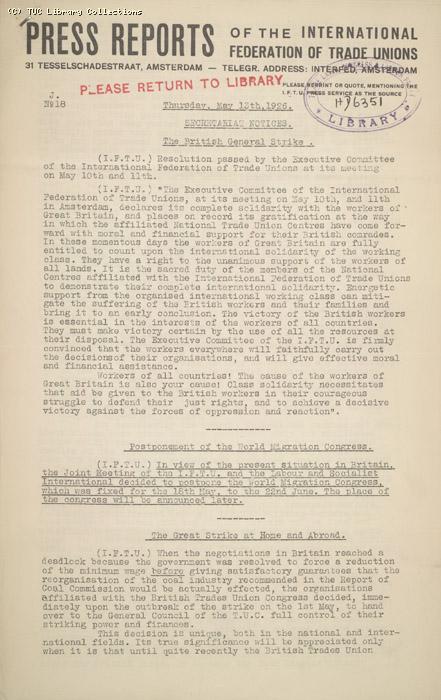 Press Reports - IFTU, 13 May 1926