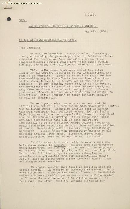 Letter - MD68 IFTU, 4 May 1926