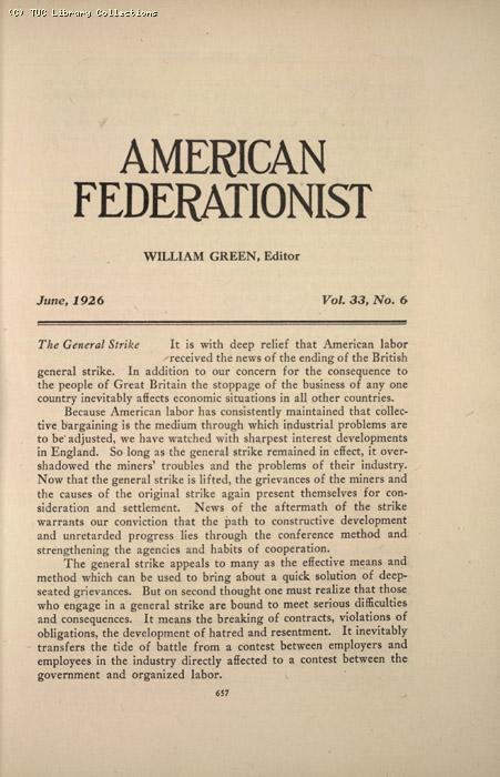 American Federation, 1st June 1926