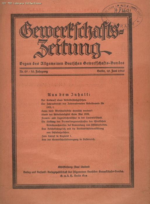 Gewertschafts-Zeitung, 19 June 1926