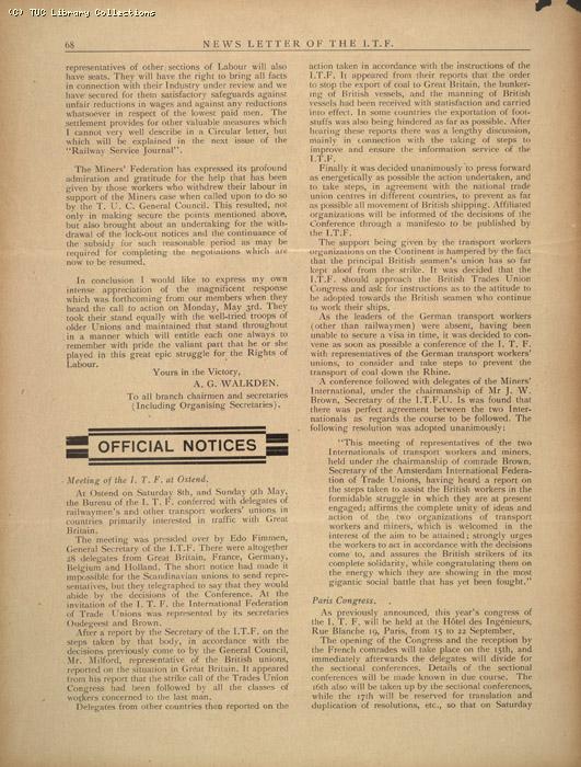 Newsletter of the ITF, May 1926