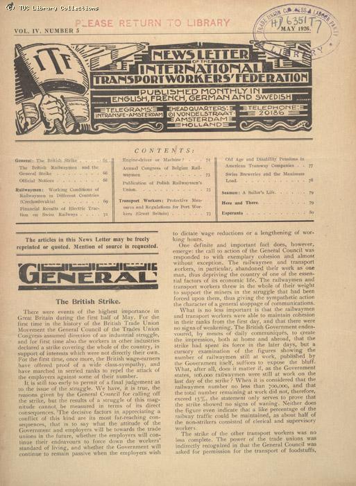 Newsletter of the ITF, May 1926