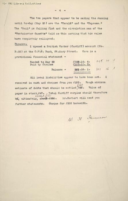 Report on British Worker (South Wales) by W. Stevenson