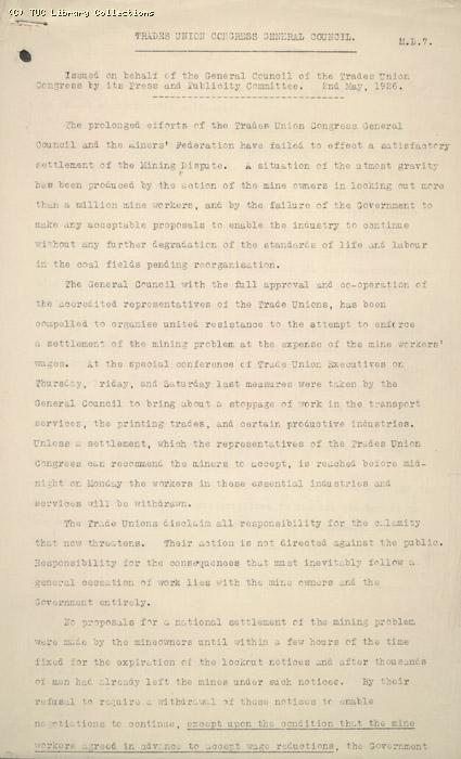Press Release from General Council (MD7), 2 May 1926