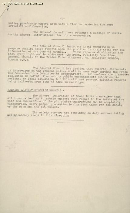 Circular No. 28 from GC to Secretaries of all affiliated trade unions, 4 May 1926, re: Mining Dispute