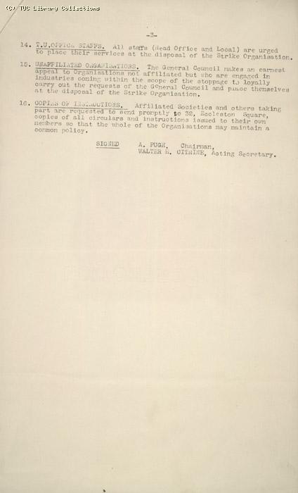 Memorandum from GC to General Secretaries of all affiliated trade unions, 2 May 1926, re: The Mining Situation