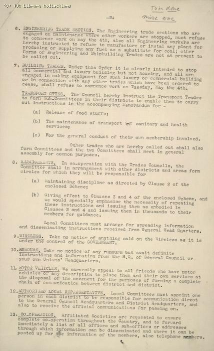 Memorandum from GC to General Secretaries of all affiliated trade unions, 2 May 1926, re: The Mining Situation