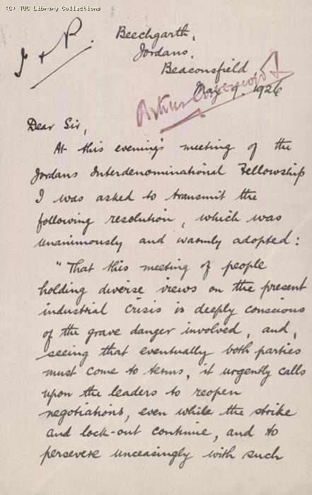 Letter - Robertshaw,  9 May 1926