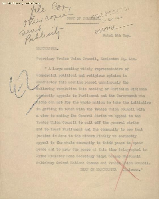 Letter - Manchester Dean,  6 May 1926