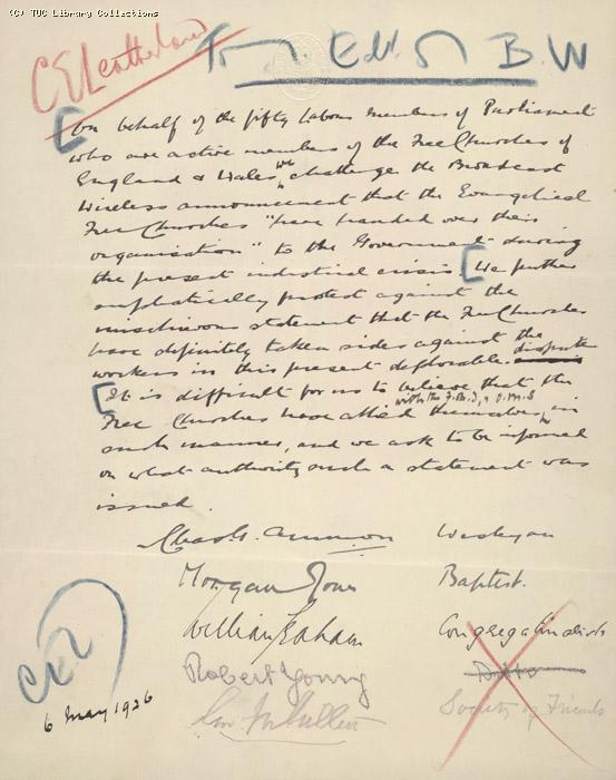 Letter - Free Church MPs, 6 May 1926
