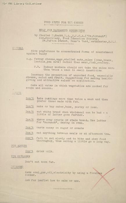 Food Education Society, 10 May 1926