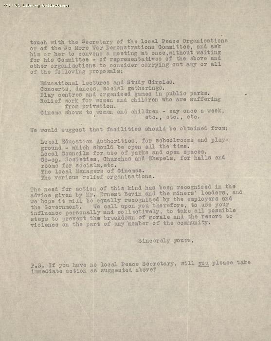 Letter - No more War, 4 May 1926