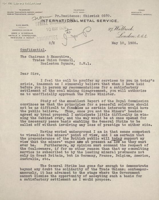 Letter - Sharpe, 10 May 1926