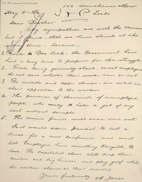 Letter - Jones, 8 May 1926