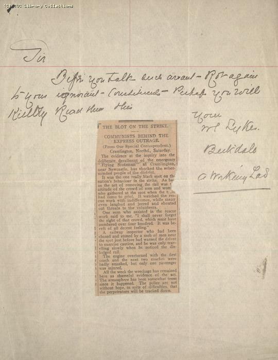 Letter - Sykes, 9 May 1926