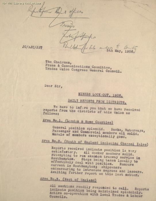 Daily Report - Miners Lock Out, 5 May 1926