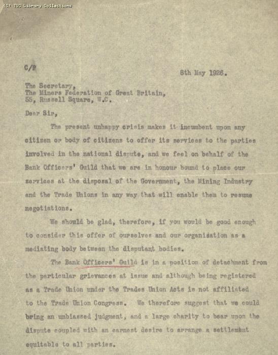 Letter - MFGB, 11 May 1926