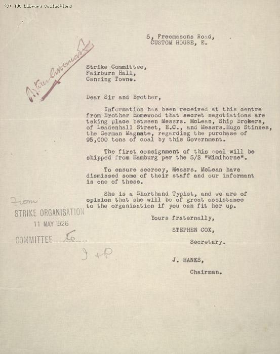 Letter - Cox, 11 May 1926