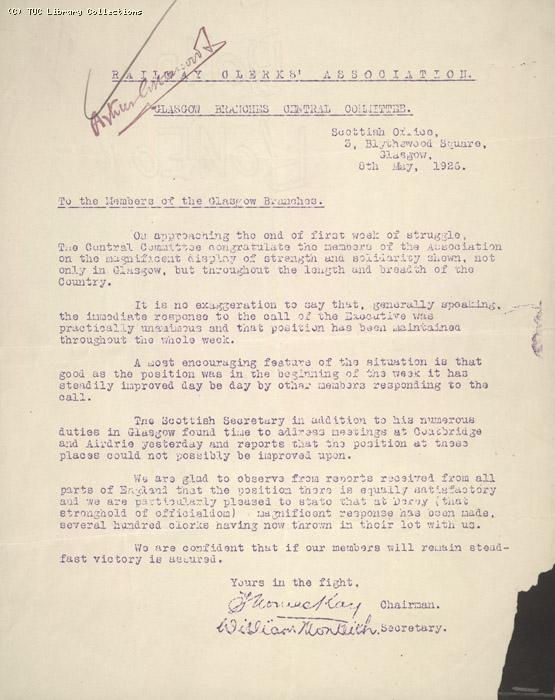 Letter - RCA, Glasgow, 8 May 1926