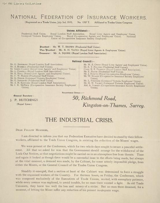 NFIW 'the industrial crisis' 10 May 1926