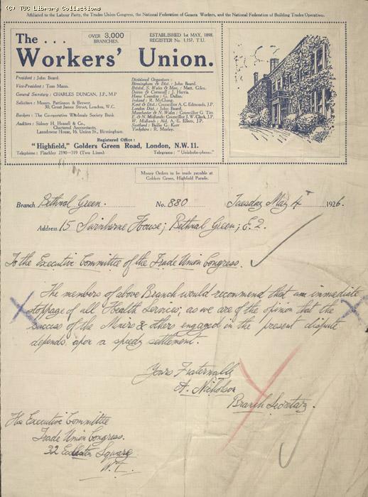 Letter - Workers Union, 4 May 1926