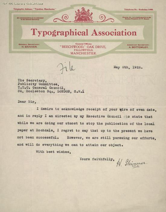 Letter - Typographical Assoc. 8 May 1926
