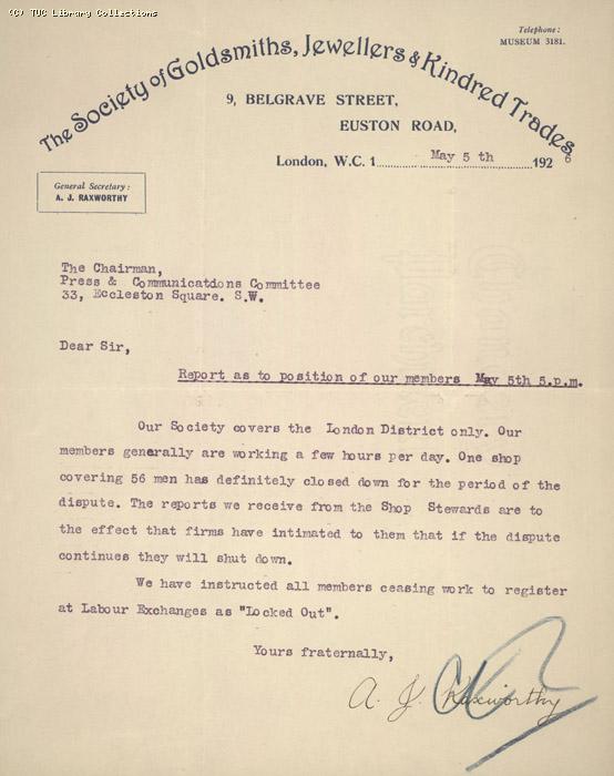 Report - Soc.of Goldsmiths,   5 May 1926
