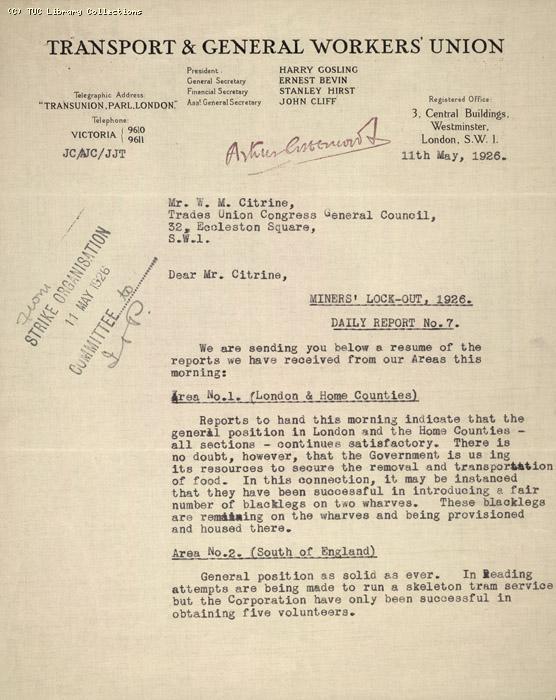 Daily Report -no. 7 TGWU, 11 May  1926