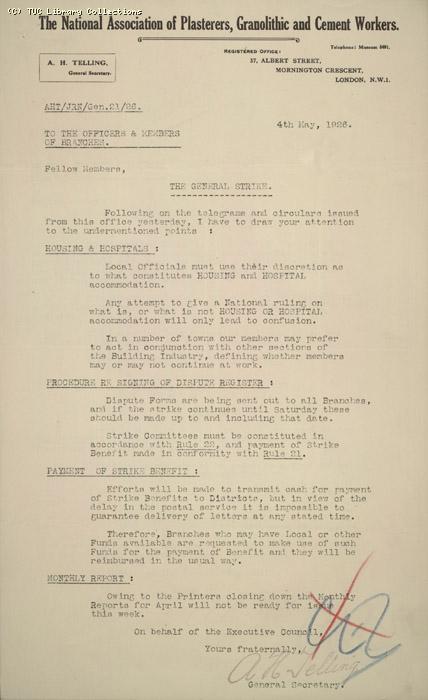 National Association of Plasterers, 4 May 1926