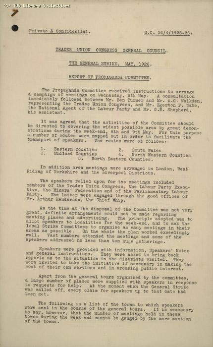 Report - Propaganda ctte, 14 May 1926