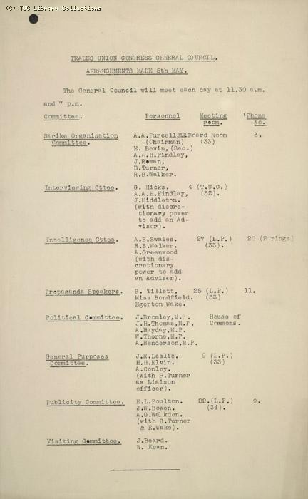 Committee Arrangements 5 May 1926
