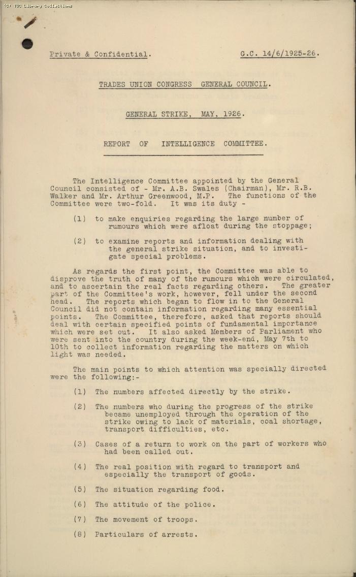 Report -  GC, Intelligence Ctte, 14 June 1925-26