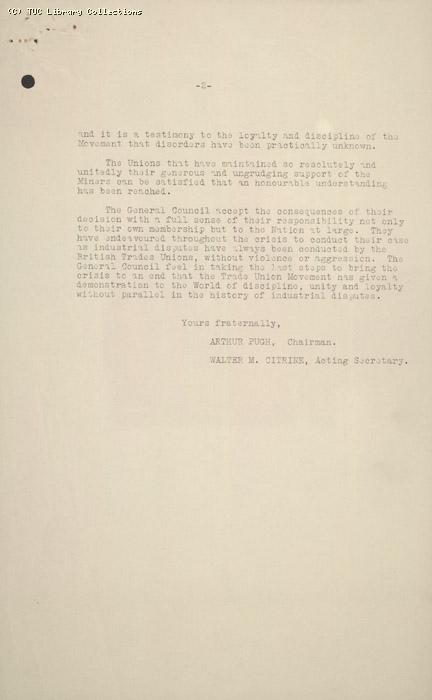 Letter - from Pugh to all Secretaries, 12 May 1926