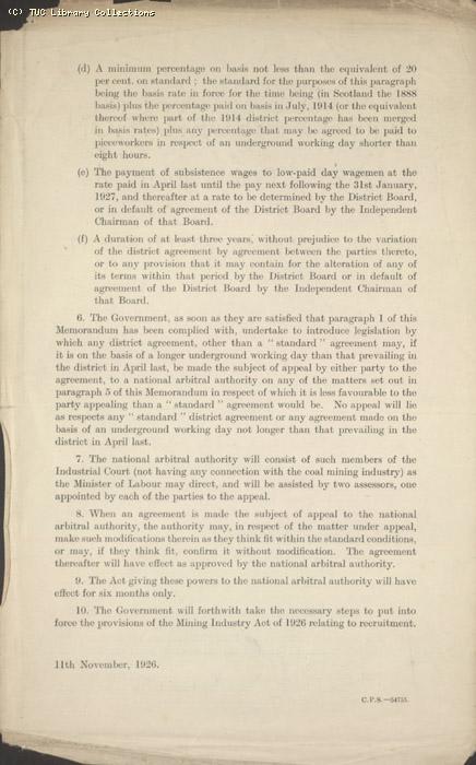 Memo of settlement - Miners' Federation of Great Britain