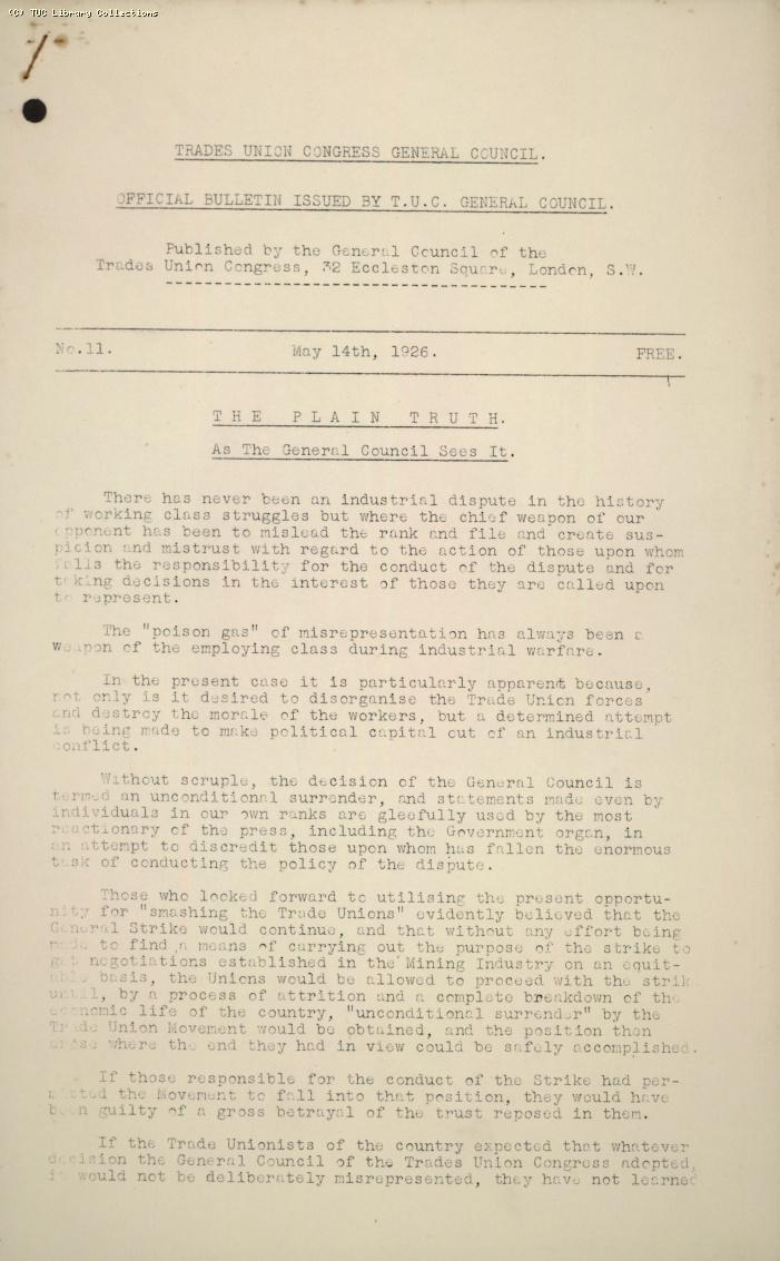 TUC Official Bulletin, 11, 14 May 1926