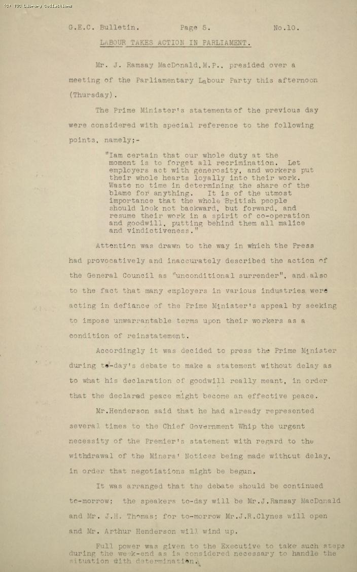 TUC Official Bulletin, 10, 13 May 1926