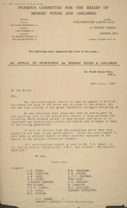 Letter - Womens Ctte, August 1926