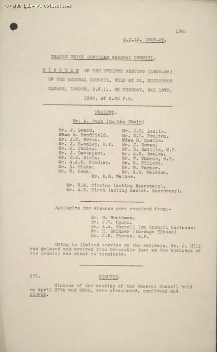 Minutes - TUC General Council, 12, 18 May 1926
