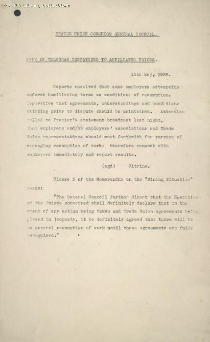 Telegram - copy, 13 May 1926