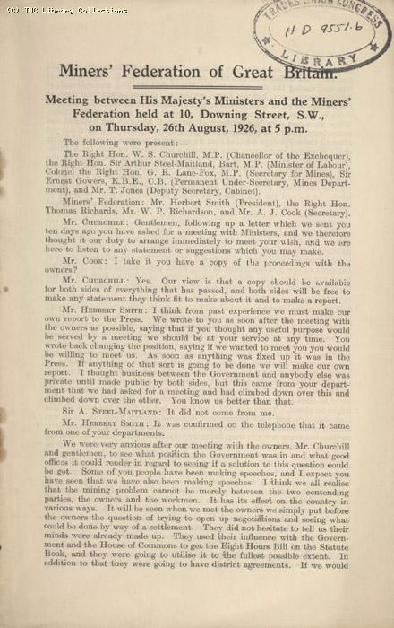 Note - MFGB meeting, 26 August 1926