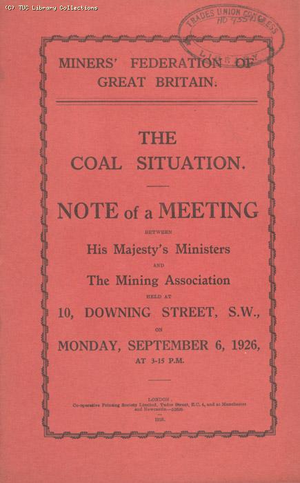 Note - MFGB meeting, 6 September 1926