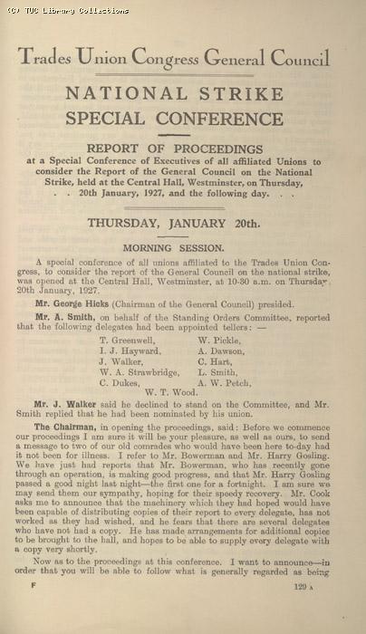 National Strike, conference 20 January 1927