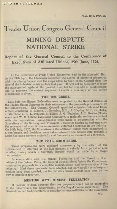 Miners Dispute, Strike/NC 10/1