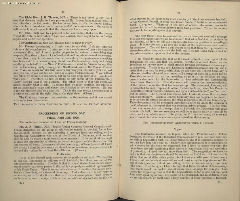 Mining Crisis and National Strike, 1925-1926 - The Mining Situation, special conference 29 April - 1 May 1926