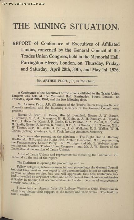 Mining Crisis and National Strike, 1925-1926 - The Mining Situation, special conference 29 April - 1 May 1926