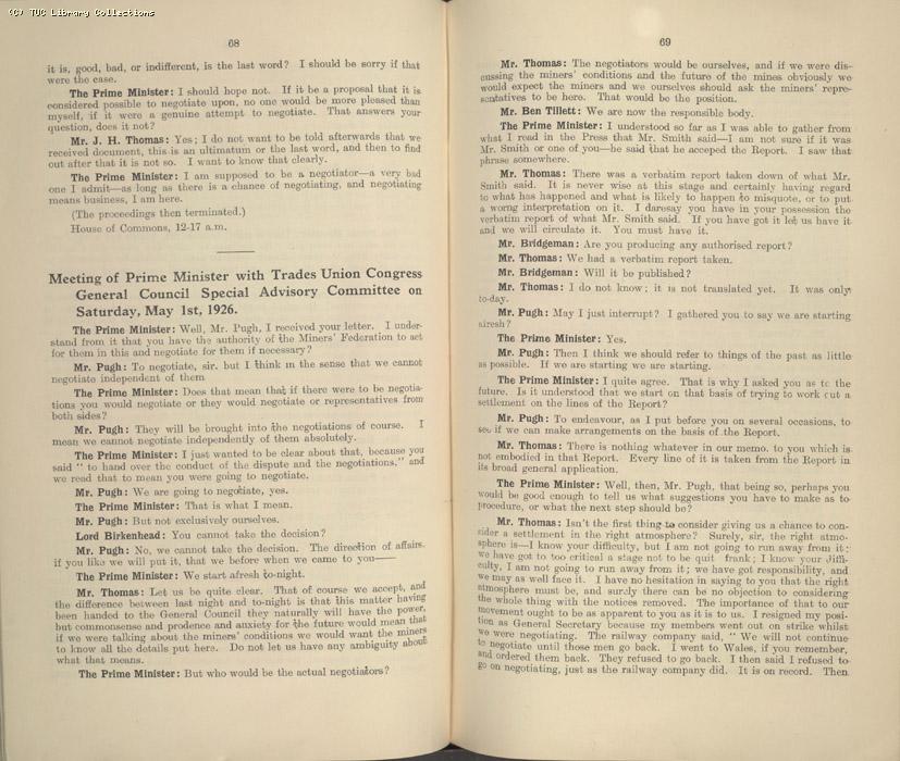 Mining Crisis and National Strike,1925/26 - Report of a meeting between the Prime Minister the Mining Assoc and Miners Federation, 23 April 1926