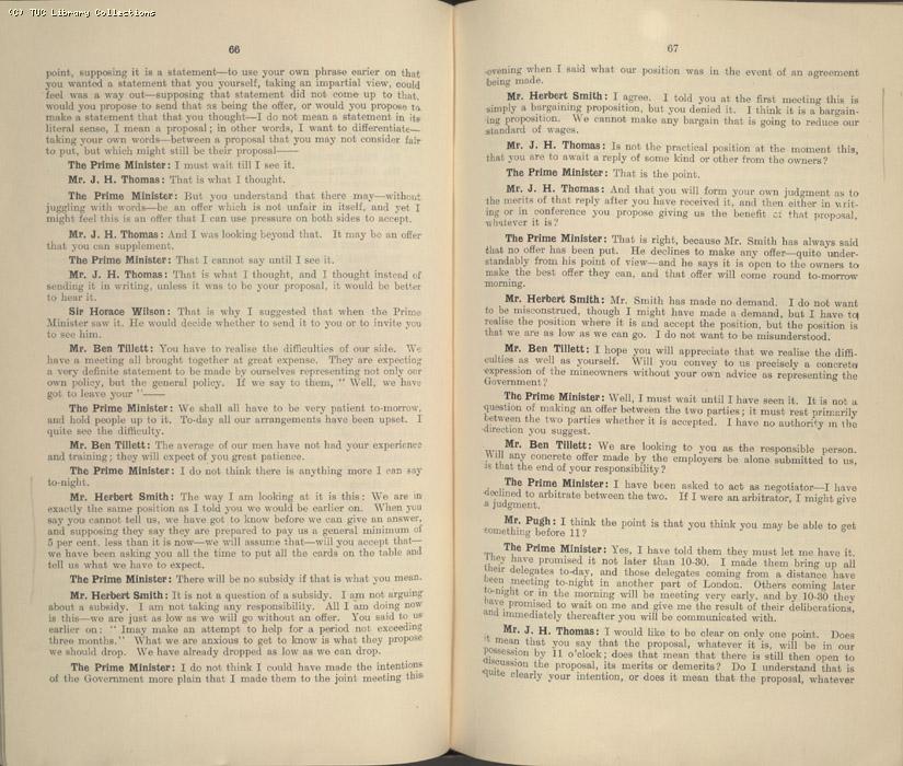 Mining Crisis and National Strike,1925/26 - Report of a meeting between the Prime Minister the Mining Assoc and Miners Federation, 23 April 1926