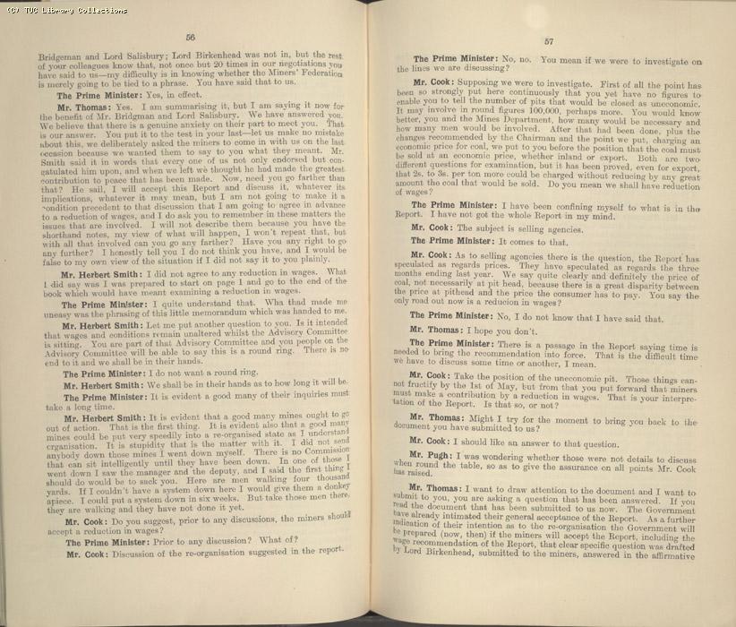Mining Crisis and National Strike,1925/26 - Report of a meeting between the Prime Minister the Mining Assoc and Miners Federation, 23 April 1926