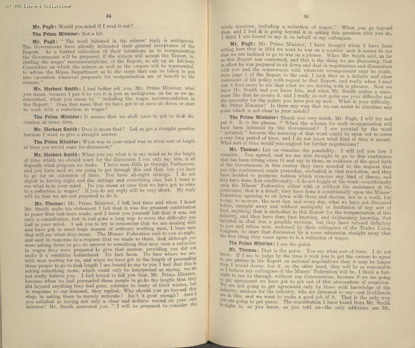 Mining Crisis and National Strike,1925/26 - Report of a meeting between the Prime Minister the Mining Assoc and Miners Federation, 23 April 1926